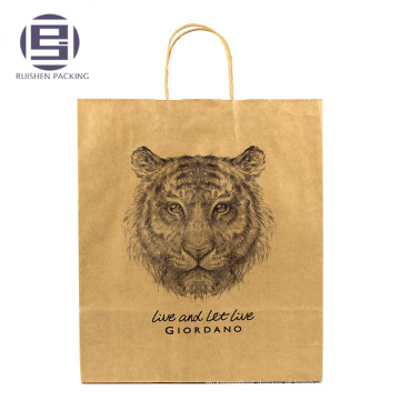 Impressão personalizada brown kraft paper bag twisted handle